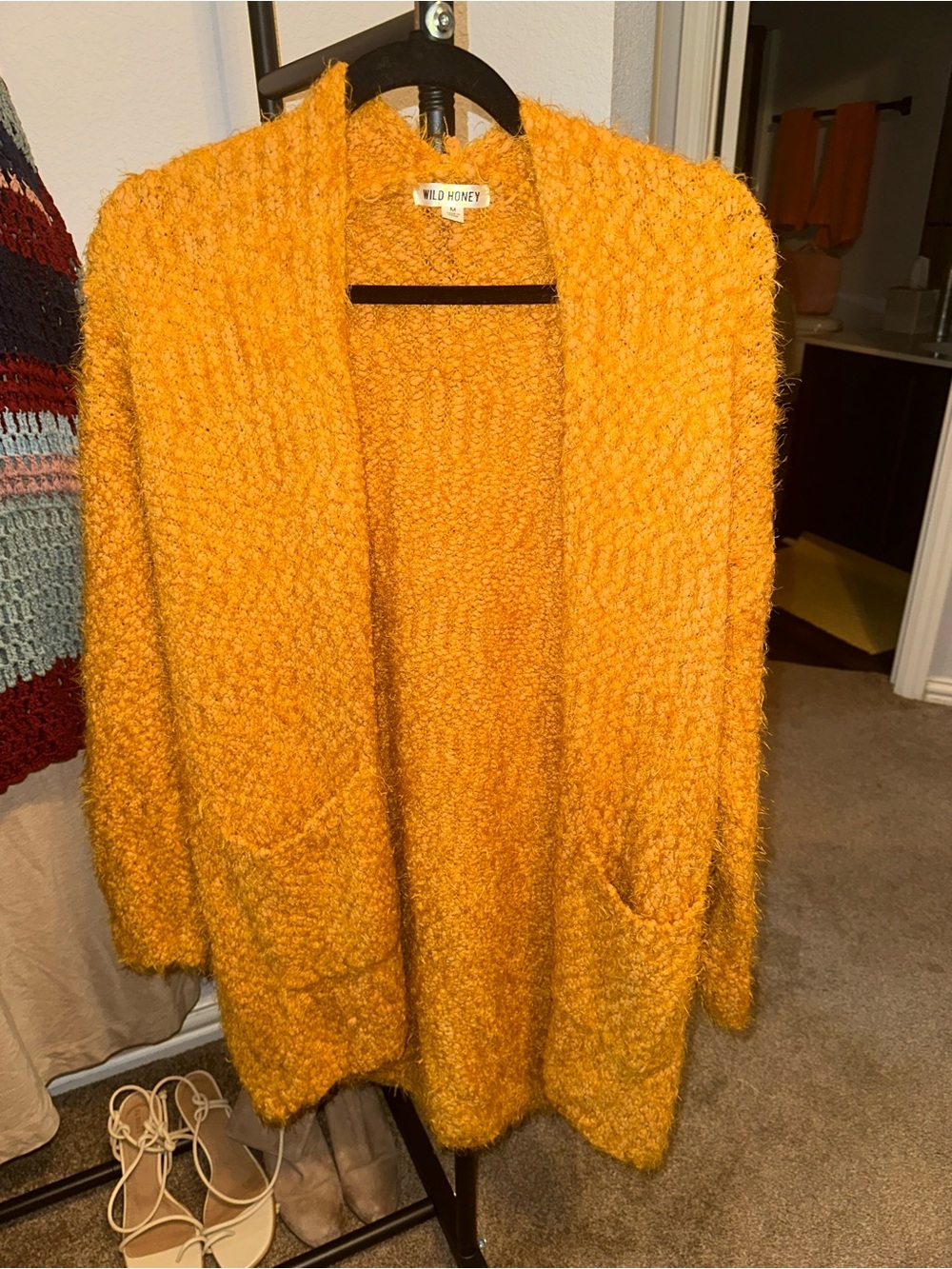 Wild Honey Women's Open-Front Cardigan - Mustard Yellow
